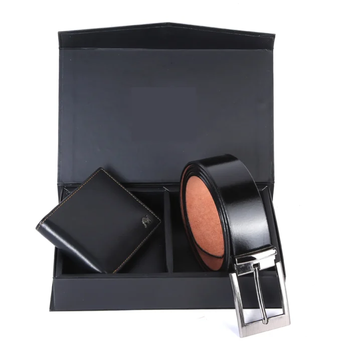 BLACK LEATHER WALLET AND BELT COMBO SET