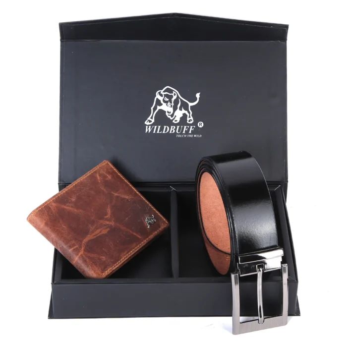 TAN LEATHER WALLET AND BELT COMBO SET