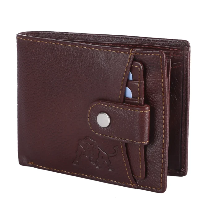 BROWN 2 TONE BUTTON CLOSURE LEATHER WALLET
